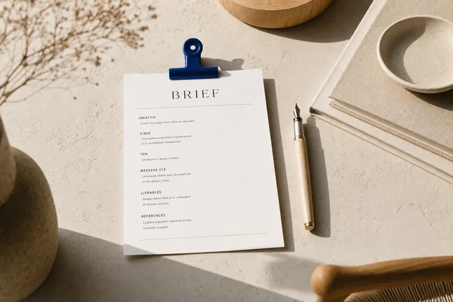 A printed agency brief with handwritten sections and margin annotations.