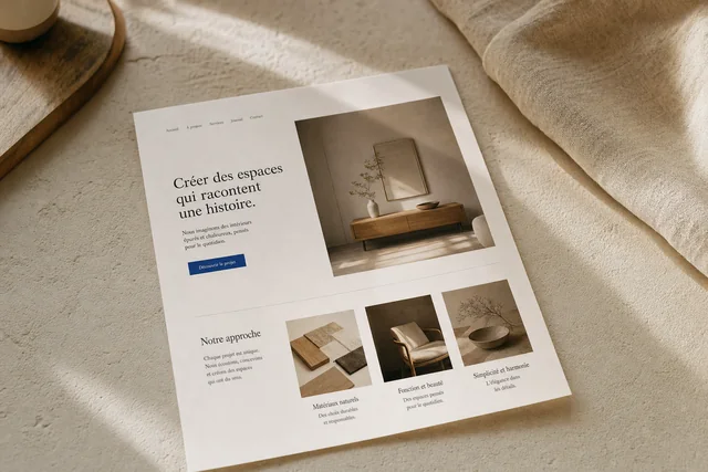 A printed web page layout unrolled on a table, its sections marked by hand, two areas circled.